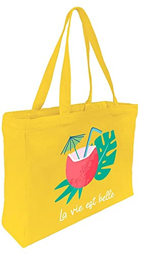 Draeger Paris – Tote Bag Kokosnuss La vie est belle (auf Französisch) – leicht, robust und ultraweich – geräumige Innenseite – Tote Bag aus 100% Baumwolle - Einkaufstasche wiederverwendbar