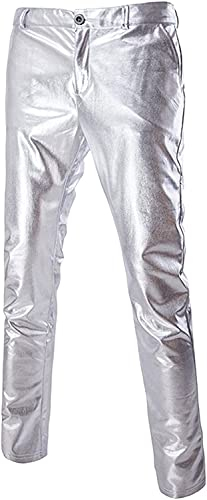 PARKLEES Nightclub-Hose für Herren in Metallic-Gold mit geradem Bein, silber, 36