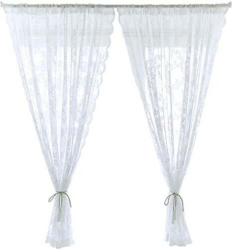 ChYoung Rideau de Dentelle élégante Type de Rideau de Type 2 Panneaux de Rideaux de Fil Blanc pour la Chambre à Coucher et fenêtre (W 75 x H 100cm(2))