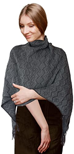 TINKUY Peru Pashmina-Schal, 100 % Alpaka, peruanisch, 155 x 55 cm, Elfenbein / Grau, Einheitsgröße