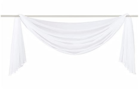Ricemru Extra Lang Querbehang Freihanddeko Weiß Vorhangschal Transparentem Voile Querbehang Gardine Schals Hochzeit Bogen Dekoration Wohnzimmer Schlafzimmer,140x600cm