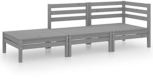 vidaXL Garten Lounge Set 3-TLG., Gartenmöbel Set Sitzgruppe für Garten Terrasse Balkon, Modular Sofa Garnitur Loungemöbel, Grau Massivholz Kiefer