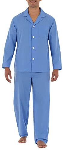 Fruit of the Loom Men's Long Sleeve Broadcloth Pajama Set, Azure Blue, Medium