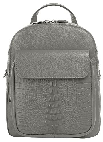 Cluty Rucksack Echt Leder Damen | Made in Italy, Smartphonefach, Handtasche, Umhängetasche, Citybag, Krokoprägung | 021329