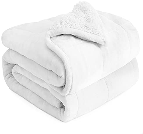 Gewichtsdecke, 9 kg, Flanell, gemütliche Plüschdecken, flauschige Flanell-Bettwäsche, Überwurf für Doppelbett, weiche Decke für Sofa, Bett, 152,4 x 203,2 cm, Weiß
