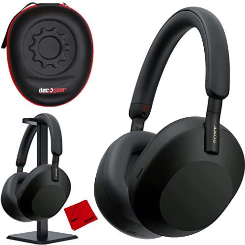 Sony WH1000XM5/B Wireless Noise Canceling Headphones (Black) Bundle with Deco Gear Hard Case + Pro Audio Headphone Stand + Microfiber Cleaning Cloth