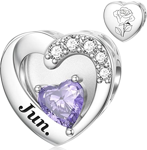 SEVENWELL Juni Geburtsstein Charm für Pandora Herz Charm mit Rosenmonatsblume