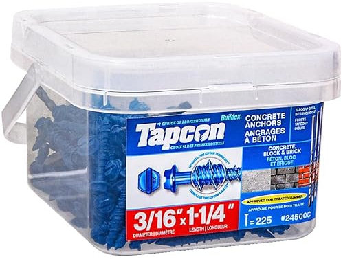 225 Pack 3/16 x 1-1/4 Hex Head Concrete Screws - with Drill Bits