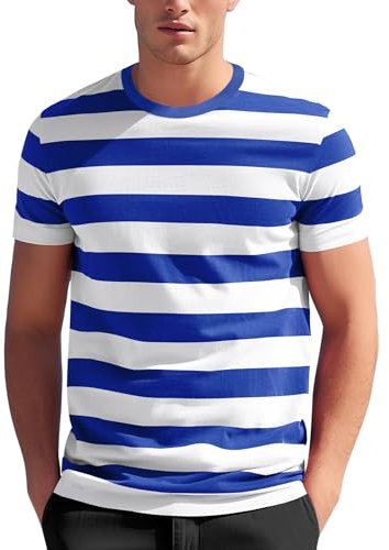 Zengjo Mens Striped T Shirt Breton(Blue White,M)