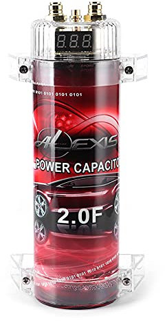 Car Audio Capacitor up to 2000 Watts,2.0 Power Capacitor Wide Application 2000W Red LED Transparent Mounting Brackets for Subwoofer Amplifier