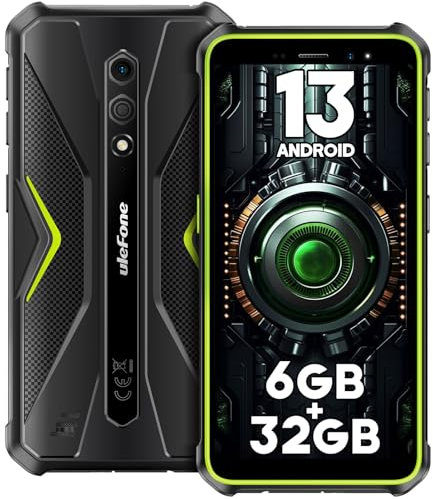 Ulefone Armor X12 Rugged Smartphone Android 13, 6GB + 32GB/256GB SD 4860mAh 13MP+8MP 5,45'' HD+ IP68/IP69K Waterproof 4G Dual SIM Free Unlocked Face ID/NFC/OTG/GPS, UK Version - Green