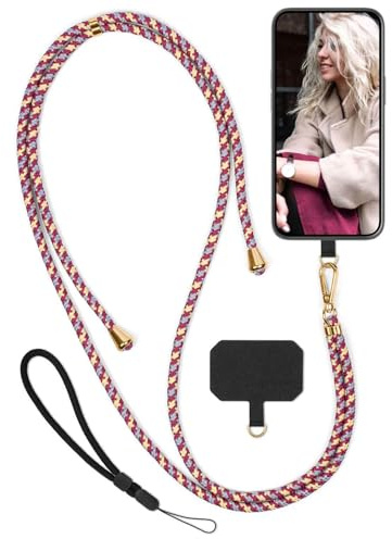 moex Unleash für Google Pixel 7a Handyband zum Umhängen ohne Hülle, Handykette Universal mit Karabiner, Handy Band abnehmbar, Kette mit Pad für Handyhülle, Candy, Gold