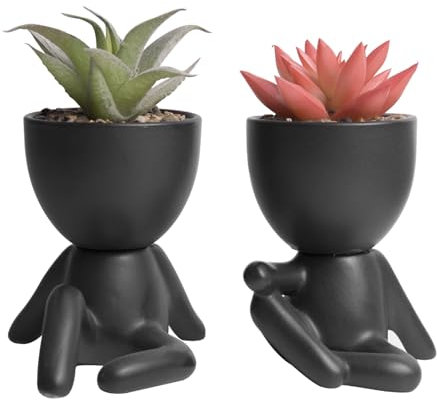 FANSEZQ Lot de 2 Plantes artificielles en Pot de Bureau, Pots de Fleurs d'intérieur en céramique,Petites Figurines,Plantes créatives en Pot, Décoration de Bureau Mignonne Décoration de Salle de Bain