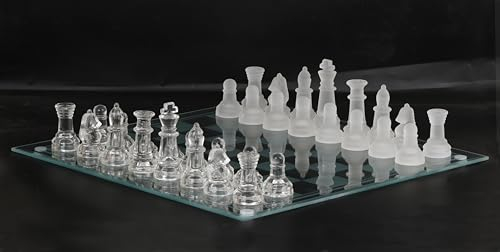 Artvarko Grand jeu d'échecs en verre de 35 x 35 cm, design élégant, construction durable, entièrement fonctionnel, 32 pièces givrées et transparentes, décoration d'intérieur, cadeau.