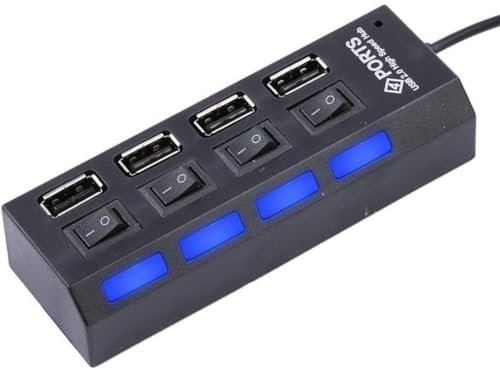 USB 2.0 Hub, Portable USB Extension Hub, Multiport USB Splitter Adapter, 4 Port USB Hub 2.0, USB Powered Plug Hub, USB Dock, USB Extender With Lights And On/Off Power Switches For Laptop Pc & More