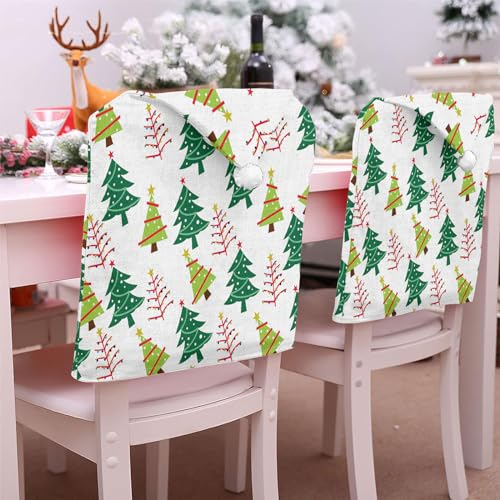 Lukery Stuhlhussen Weihnachtsmütze, Weihnachtsbaum 2 4 6 8er Set Stuhlhussen Nikolausmütze Weihnachtsdeko für Stühle Stuhlhusse Stuhlbezug Weihnachten für Festlich (2 Stücke,Weihnachten)