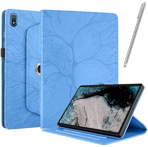 Netany Hülle für Nokia Tablet T20 - PU Leder Schutzhülle Flip Hülle, mit Stifthalter und Stylus 360 Grad verstellbare Schutzhülle Lebensbaums - Blau