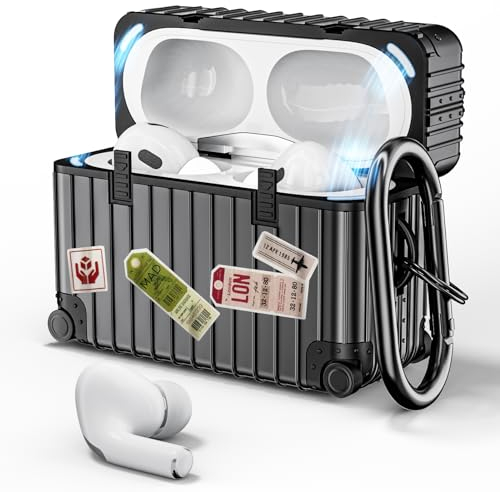 VISOOM Airpods Pro 2 Hülle Kompatibel mit Airpods Pro 2 2022 Case Cover Upgrade Stoßfeste Schutzhülle Weiches TPU mit Karabiner [Front-LED Sichtbar [Kabelloses Laden] (Schwarz)