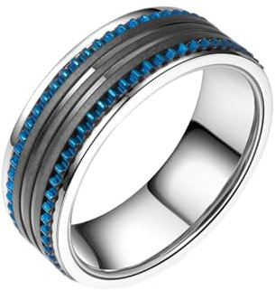 Whoiy 8MM Verlobungsringe Verlobungsringe mit Gravur, Dreifarbig Ausgefallene Trauringe Edelstahlring Blau Schwarz Ring Männer Größe 54 (17.2)