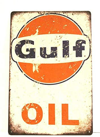 Metallschild Gulf Tankstellen Oil Art Style Werbehöhle & Cafe Bar Club Plaque Blechschilder Vintage-Stil Aluminium Metallschild Lustiges Blechschild Vintage Für Garage Bar Küche S