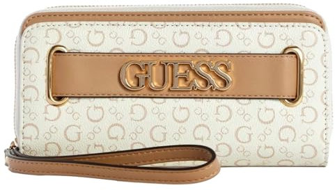 Guess Damen Logo Gürtel Reißverschluss Around Wallet Wristlet Clutch Bag, Mehrfarbig, Weiß, Einheitsgröße