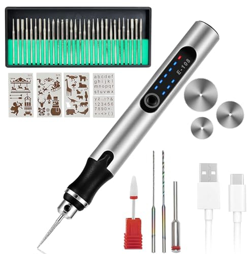 USB Rechargeable Engraving Tool Kit, Electric Engraving Pen, Mini DIY Engraver Pen Rotary Tool for Carving Glass Wood Metal Stone Plastic Nails Jewelry (Silver)