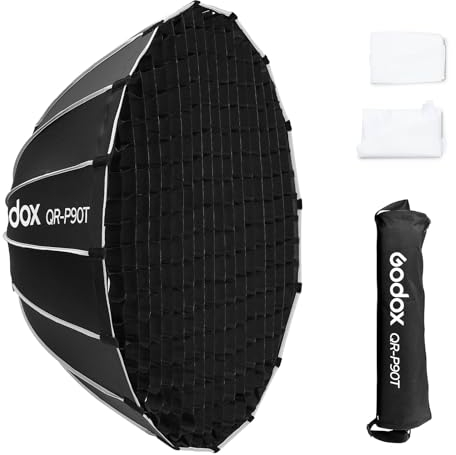 Godox QR-P90T 90cm Quick Release Parabolic Softbox Foldable with Honeycomb Grid,Bowen Mount,Diffuser Carrying case for Godox AD400PRO,MS300-V SL60,SL150,SK400II AD600BM,AD600PRO QT600III