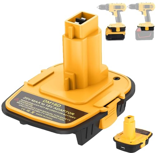 TPDL DM18D USB Akku Adapter für Dewalt 20V Lithium-Ionen zu 18V/20V NiCad & NiMh Akku Werkzeuge, Ersatz DCA1820 Adapters Arbeit für Dewalt 18V Nicad & Nimh Akku Elektrowerkzeuge