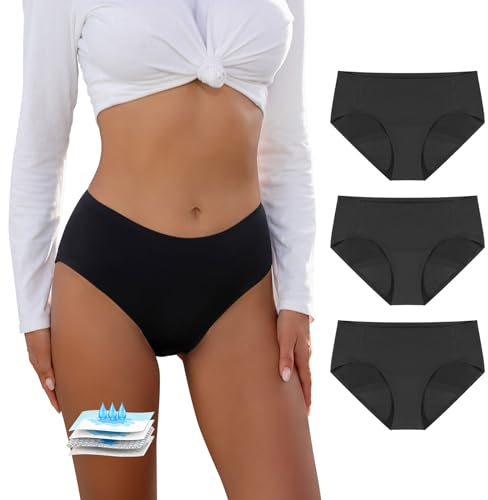 Carer 3er-Pack Periodenunterwäsche starke blutung Perioden Unterwäsche mit 50 ml Sofortaufsaugendes Pad bequem und auslaufsiche Schwarz Größe L