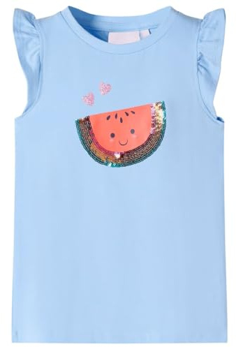 Kinder T-Shirt Rüschenärmel Rundhalsausschnitt Mädchen Kindershirt Hellblau 116