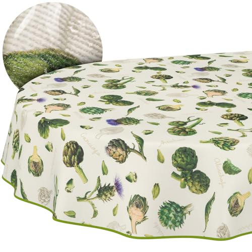 Tischdecke Stoff abwaschbar Tischtuch Tafeldecke pflegeleicht Lotuseffekt schmutz- & wasserabweisend für Indoor Outdoor Tischdecke Oval 200x140cm mit Saum (Eingefasst) Artischocke