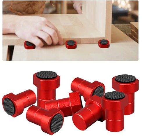 Lot de 8 chevilles pour chiens de banc en alliage d'aluminium, 19/20 mm, pour le travail du bois avec coussinet antidérapant, pour table de travail du bois, établi, prise de rabot (rouge, 20 mm)