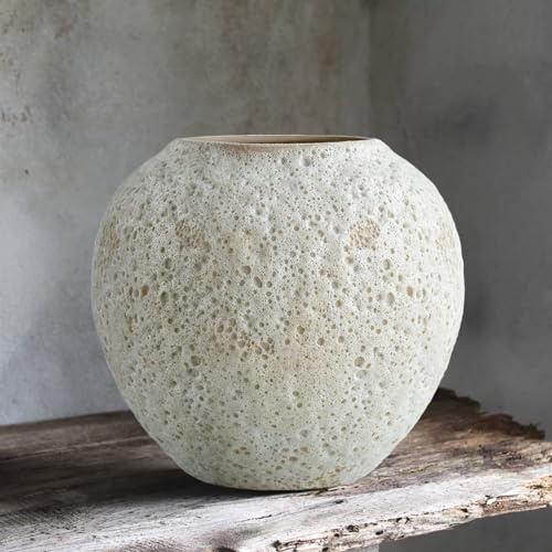 Rustikale weiße Keramikvase, Bauernhaus, runde Blume, Ton, Keramik, große Terrakotta-Bodenvasen für dekorative Tafelaufsatz, Vintage-Heimdekoration, ästhetisch für Wohnzimmer, Schlafzimmer, Tisch,