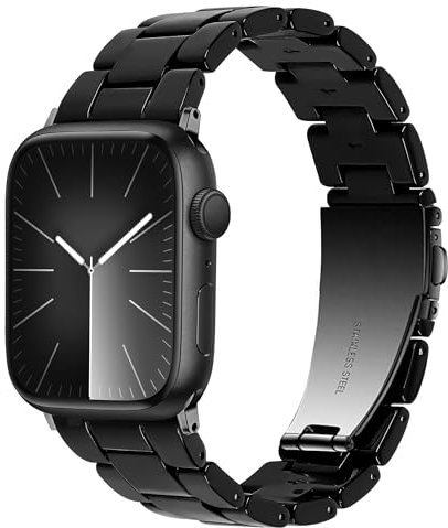 Vamyzji Compatible with Apple Watch Strap 42mm(Series 11 10) 41mm 40mm 38mm, Light Resin Waterproof Sport Black iWatch Strap with Stainless Steel Clasp for Apple Watch Series 11 10 SE 9 8 7 6 5 4 3 2