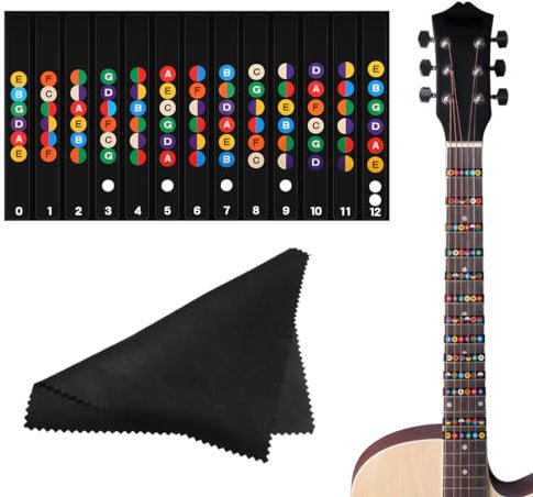 Gitarren Griffbrett Noten Aufkleber, Griffbrett Gitarrenhals Aufkleber Noten Lernen für Anfänger E-A-D-G-B-E, ideal für 6-saitige Gitarre Akustikgitarre und E-Gitarre, Schwarz