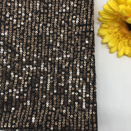Glänzender Stoff mit Pailletten 125cm * 1 Yard Paillettenstoff Dekostoff Kostümstoff Stoffe zum Nähen Vorhangstoff Hochzeitsstoff für DIY Nähen Basteln Kleidung Hochzeit Party Deko -Kaffee Schwarz