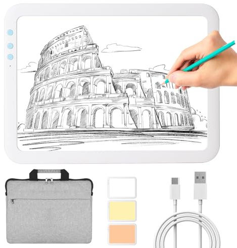KOBAIBAN Kabellose A3-LED-Lichtbox mit Tragetasche, hohe Kapazität, 3500 mAh, Lithium-Akku, 3 Farb-Lichtmodi, superhelles Lichtpad, Leuchttisch, zum Jäten, Vinyl, Skizzieren, Zeichnen