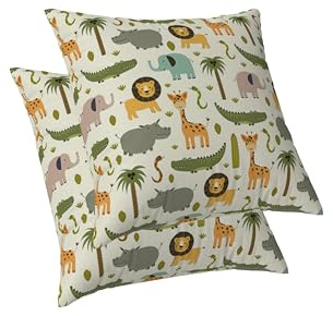 ggaimwf Dschungeltier Kissenbezüge Löwe Krokodil Zoo Schöner Cartoon bunt Kinder Kissen Dekorative Leinenoptik Überwurf Kissenbezüge für Kinderzimmer Kleinkind Kissenhüllen 50x50cm 2er-Set