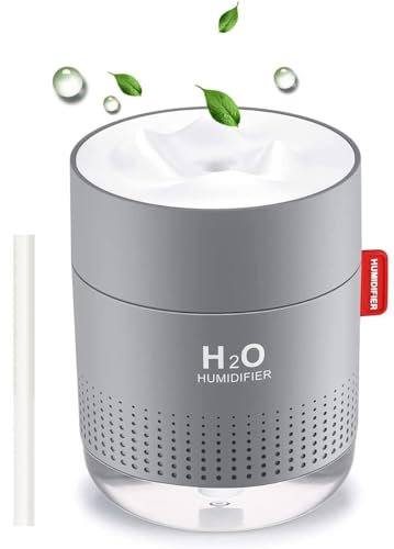 Humidifiers for Plants, 500ML Cool Mist Humidifiers, Mini Quiet Air Humidifier with Two Adjustable Mode and Night Light, Waterless Auto-Off, for Bedroom/Office/Baby Bedroom/Plants, Grey