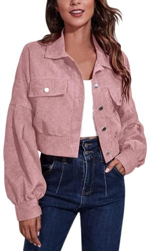 Giacca basic da donna in cotone con bottoni, tinta unita, con tasche, giacca di jeans, Z2406032-Rosa, M