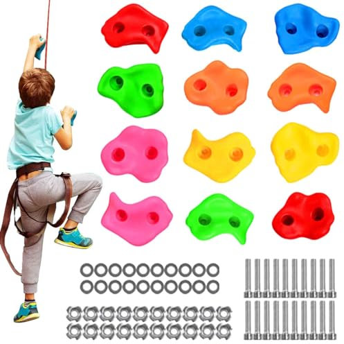 Rock Climbing Wall for Kids - Colorful Rock Kit - Playground Accessories for Tree Climbing, Backyard Playset, Kids Exercise Toys, Use at Home, Park and More