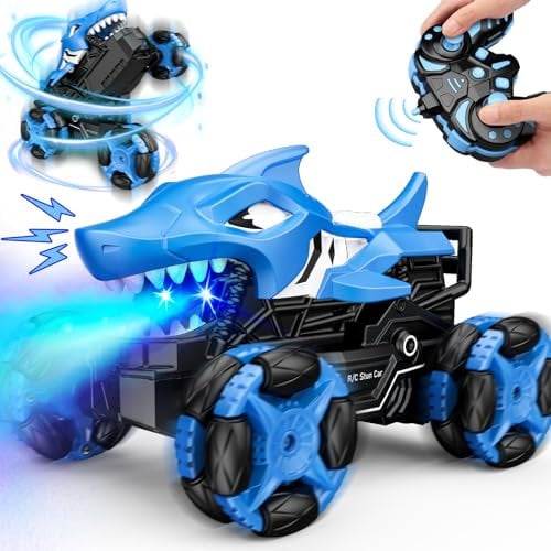 HappyGoLucky Monster Truck Requin Telecommande pour Enfants, Voiture Télécommandée Cadeau Garcon 6 7 8 9 Ans Jouet Garçon 3-10 Ans Voiture Télécommandée Tout Terrain Jouet Enfant 4 5 6 Ans