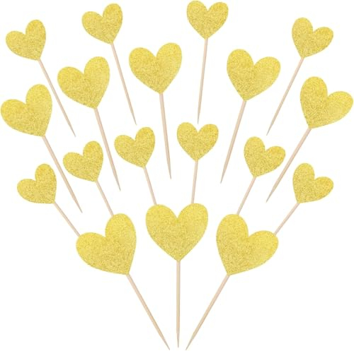 30 Stück Liebe Herz Cupcake Toppers Glitzer Gemischte Größe Verlobung Tortendeko Hochzeit Kuchen Deko für Jahrestag Braut Party Geburtstag Valentinstag Party Kuchen Dekorationen Gold
