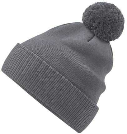 Roughtex Bommelmütze aus Bio-Baumwolle – Vielseitige Wintermütze, mit Umschlag oder als Beanie tragbar Dunkelgrau