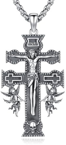 Eusense Jesus Kruzifix Kreuz Halskette 925 Sterling Silber Kreuz Halskette Anhänger Cruz de Caravaca Kreuz Amulett Schmuck Geschenk für Männer Frauen