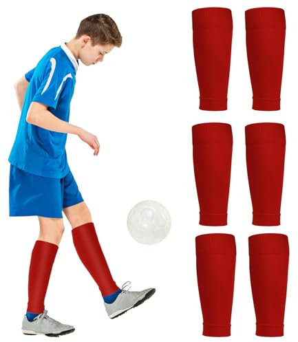 3 Pairs Football Sock Sleeves, Red Football Socks, Sock Sleeves, Gain The Edge Sock Sleeves, Elastic Soccer Shin Guards Sleeves, Kids, Adults, Juniors Knee High Football Socks Outdoor Game Soccer Sock
