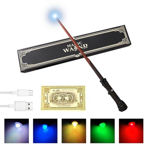 WDKXCN Harry Zauberstab, Zauberstab Harry P-Otter mit 5 Farben Licht, Harry Zauberstab, HPotter Zauberstab Magic Stab in Geschenkbox mit Stationsticket und USB Kabel