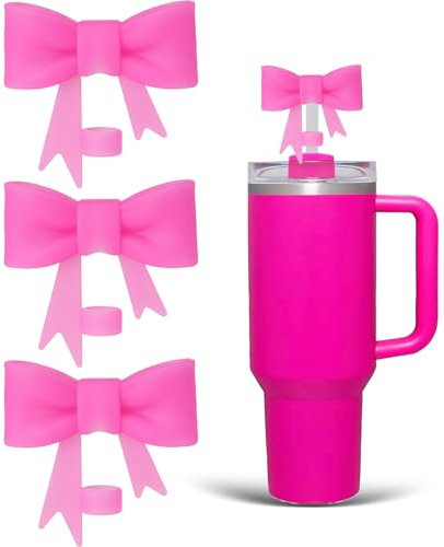 GGDECA 3Pcs Hot Pink Straw Cover for Stanley Cup, 10mm Straw Topper for 40&30oz, Reusable Silicone Accessories for Stanley Cup