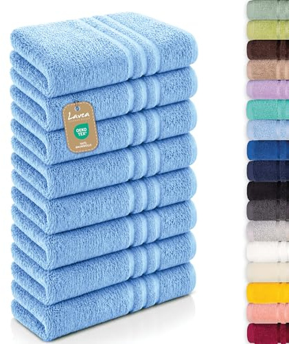 Lavea® 8er Set Handtücher 50x100 cm - Delphinblau | Elena Frottiererie, 100% Baumwolle, Saugstark & Weich, Handtücher Set, Waschbar, Gäste Handtücher, Frottierhandtuch