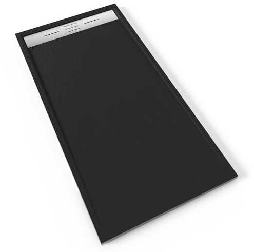 HIEMAL INOX Receveur de douche 80 x 160 cm résine Noir aspect ardoise + bonde inox incluse - Salle de bain